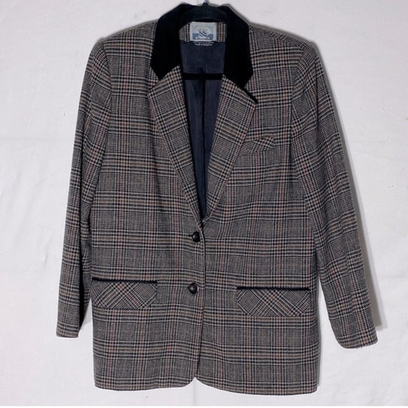 Evidence Black Beige Red Houndstooth Blazer With Black Velvet Collar 8 - Picture 1 of 13